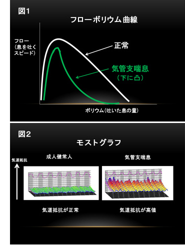 図1 フローボリューム曲線、図2 モストグラフ